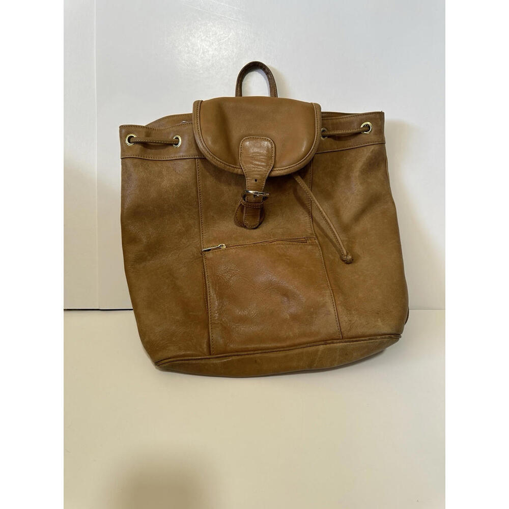 VTG Boulder Ridge Brown Soft Leather Drawstring Backpack - Picture 2 of 7